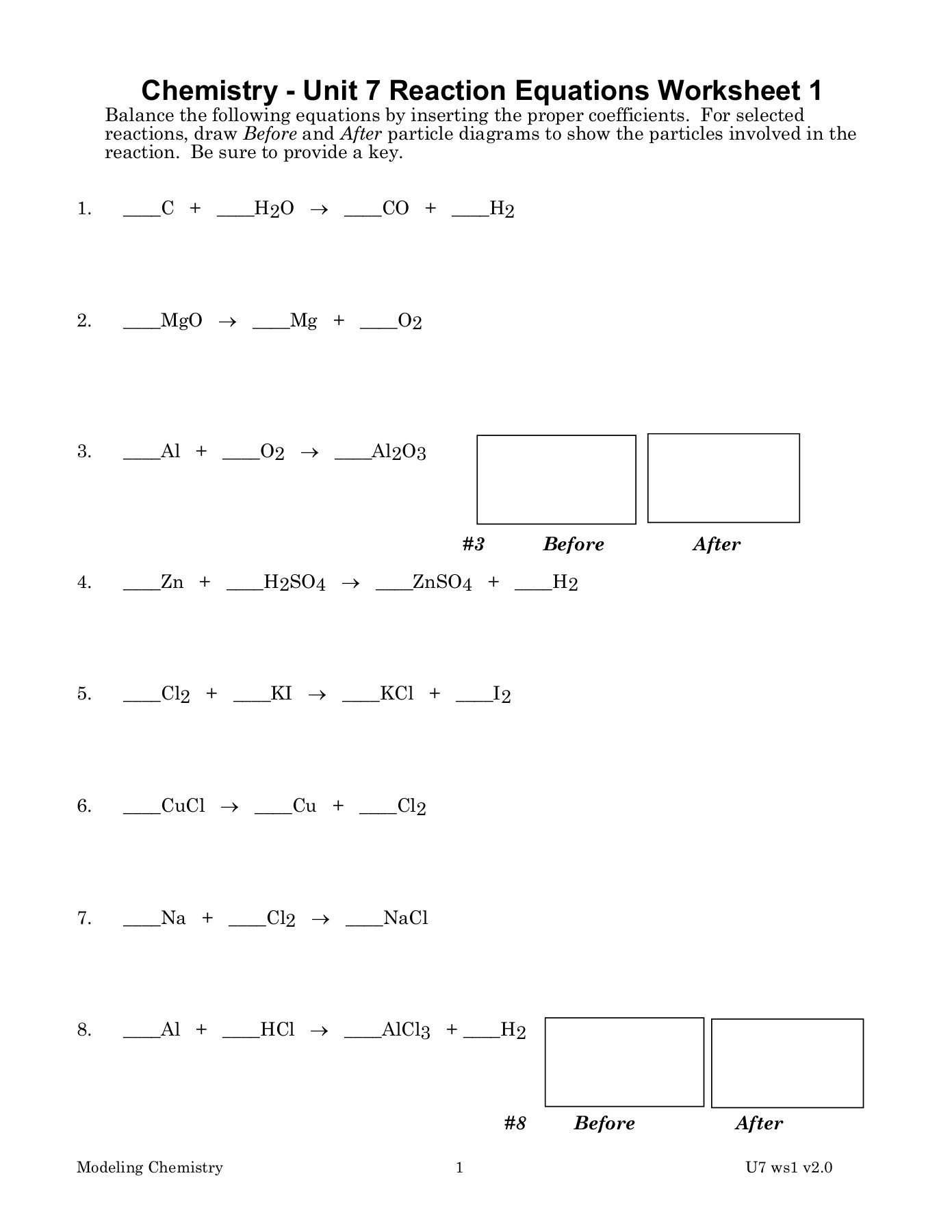 Unit 7 Reaction Equations Worksheet 1 Equations Worksheets