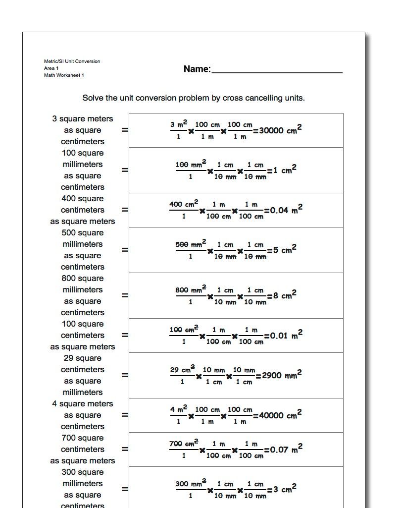 Unit Conversion Tutorial Answer Key