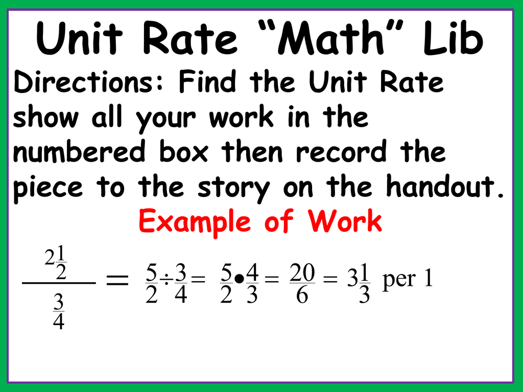 Unit Rate Examples 6Th Grade