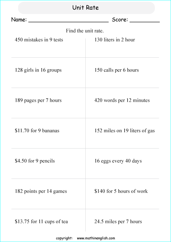 Unlock Math Skills with Unit Rate Worksheets