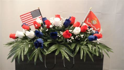 United States Marine Veteran Memorial Deluxe Cemetery Flower Headstone Saddle Memorial Flowers