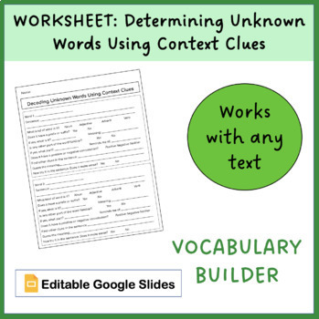 Unknown Vocabulary Word Worksheet Teaching Resources Tpt