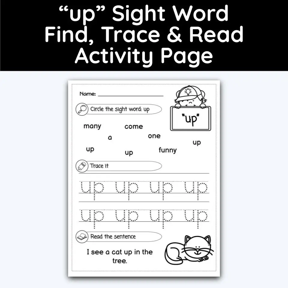 Up Sight Word Find Trace And Read Activity Page