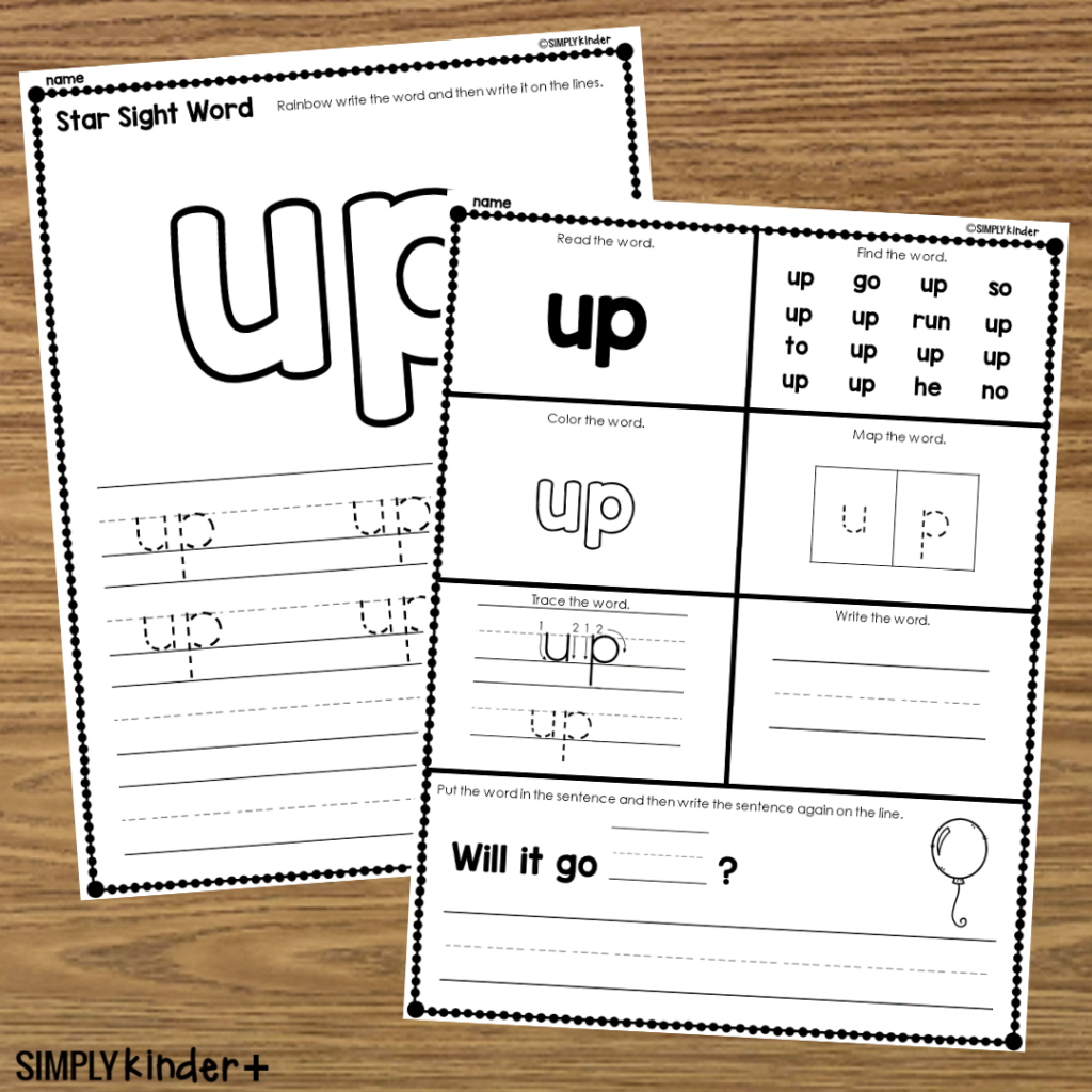 Up Sight Word Printable Activities Simply Kinder Plus