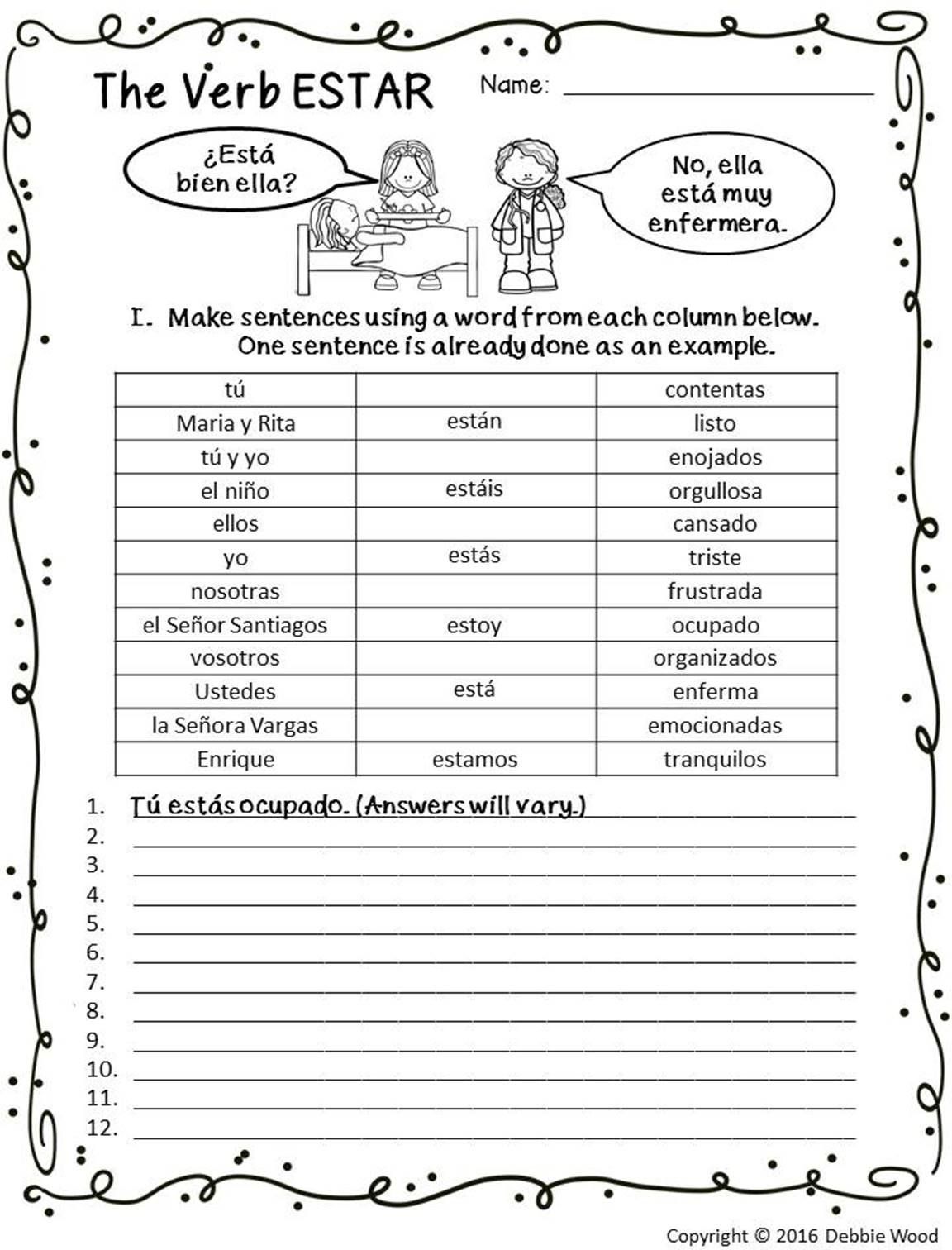 Use Of Ser And Estar Worksheet