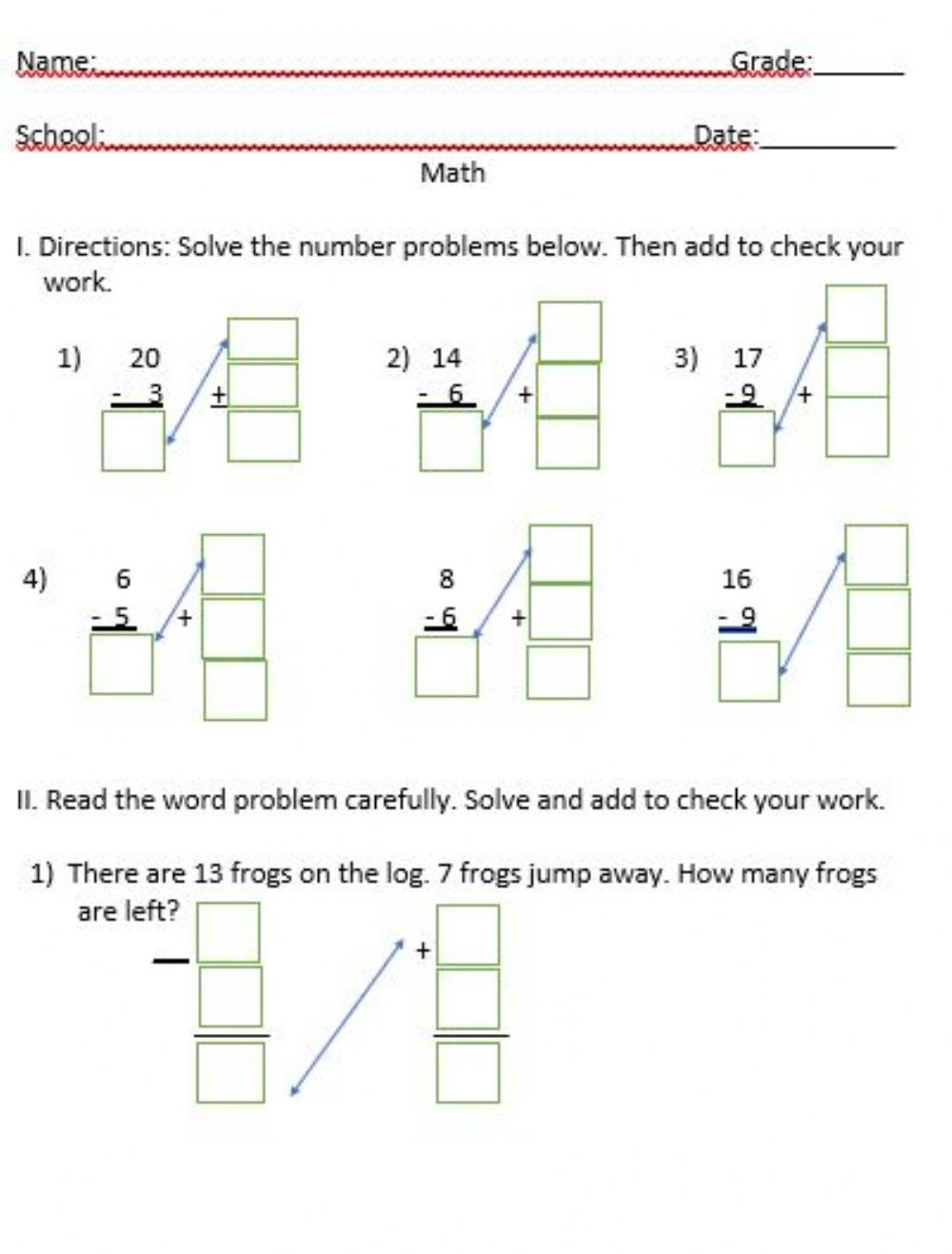 Using Addition To Check Subtraction Worksheet Subtraction Worksheets