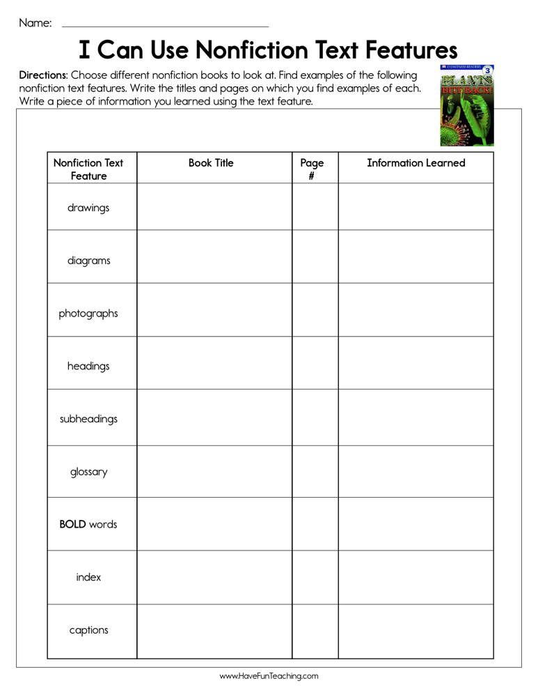 Using Non Fiction Text Features Worksheet By Teach Simple