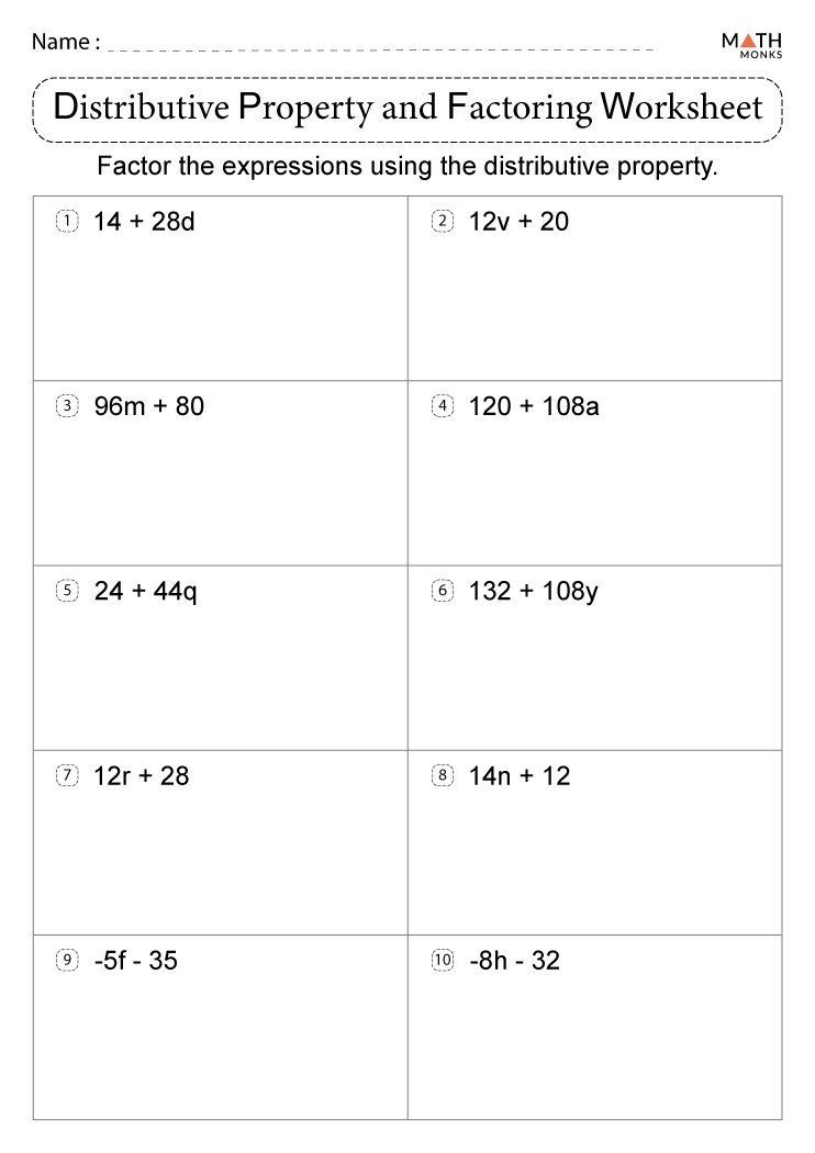 Using The Distributive Property Worksheets