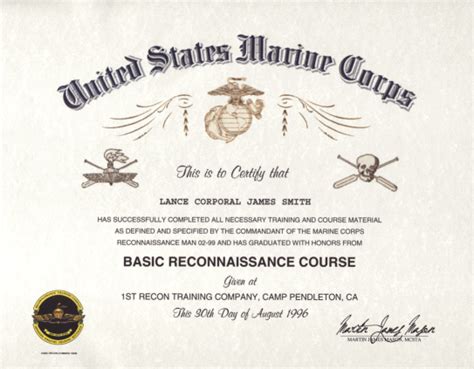 Usmc Recon School Certificate