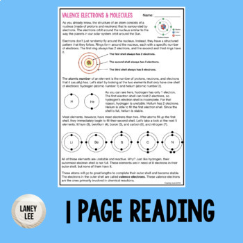 Valence Electrons And Molecules Reading Comprehension Worksheets