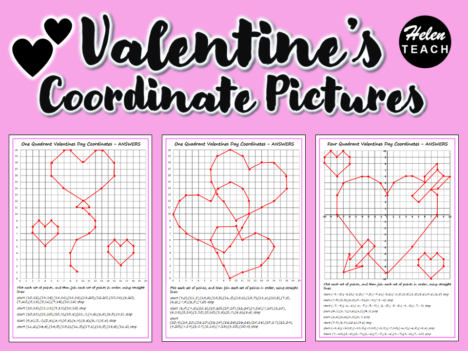 Valentine S Day Coordinate Picture Worksheets Differentiated Answers