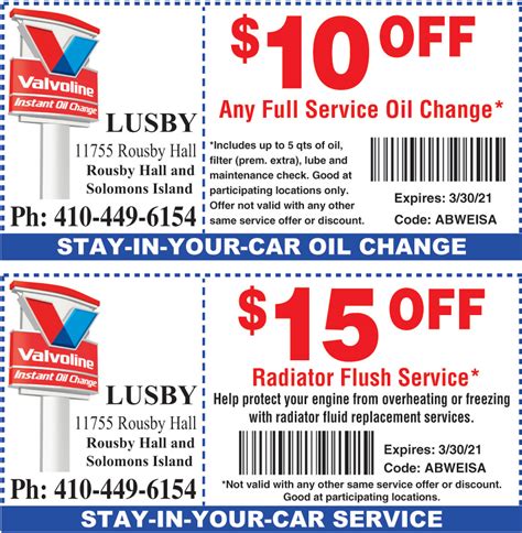 5 Valvoline Oil Coupons