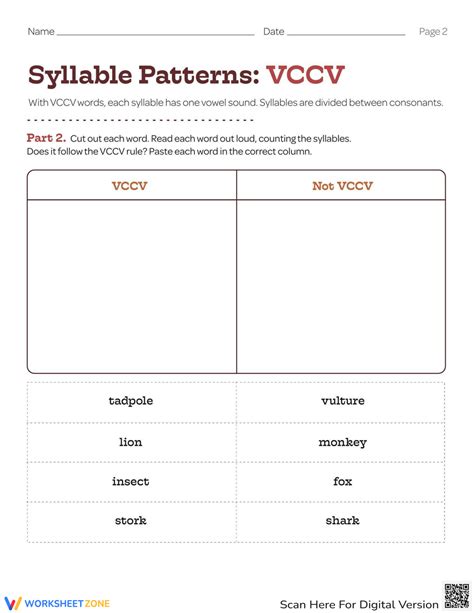 Vcv Pattern Worksheet