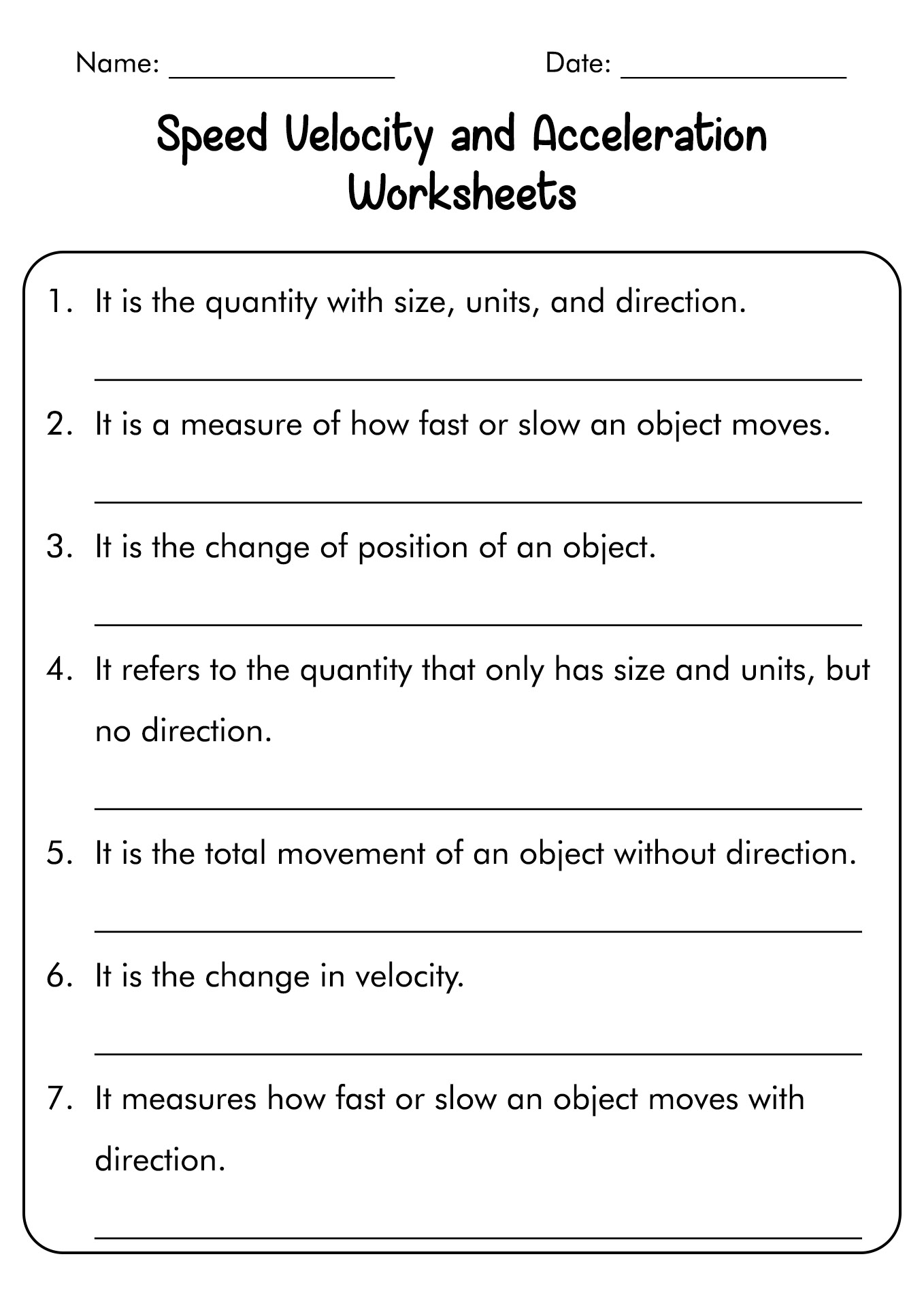 Velocity Worksheet 3 1 Answers