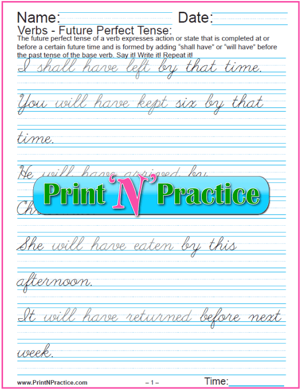 Verb Tense Worksheets Future Perfect Tense