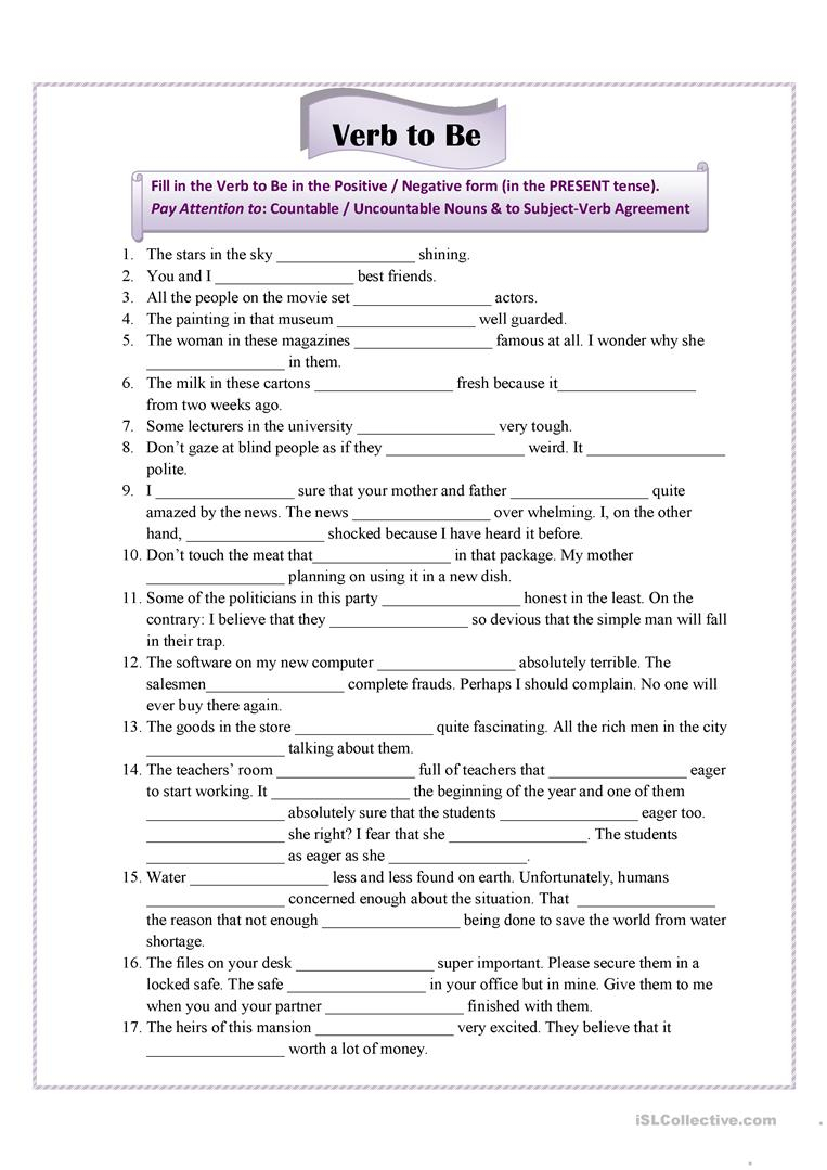 Verb To Be For Advanced Students Worksheet Free Esl Printable Advanced Esl Grammar Printable