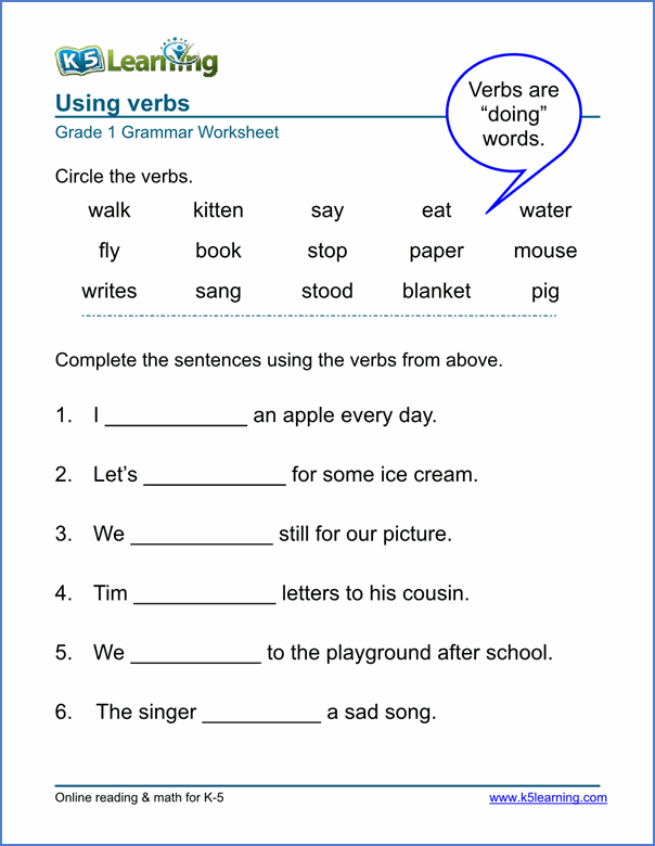 Verb Worksheets For Grade 2 Worksheets Free