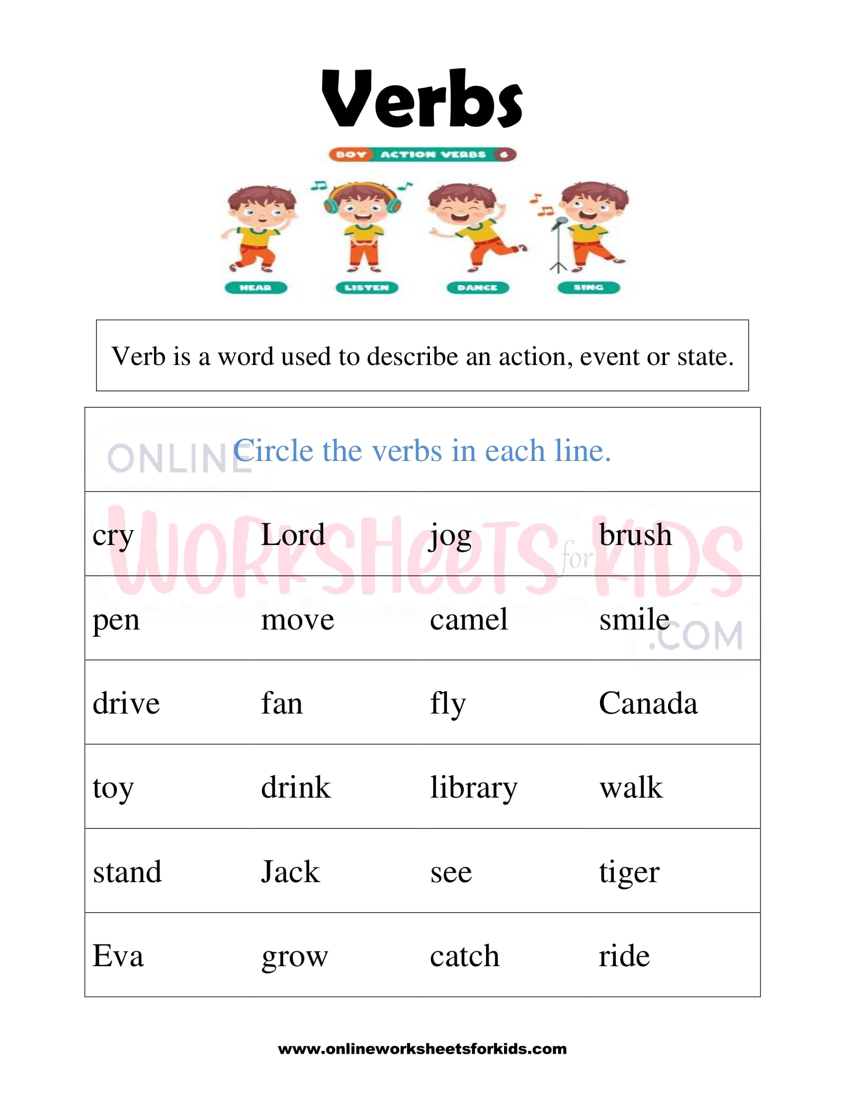 Verbs Worksheets For Grade 1 2