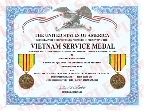 Vietnam Service Medal Certificate Maxarmory