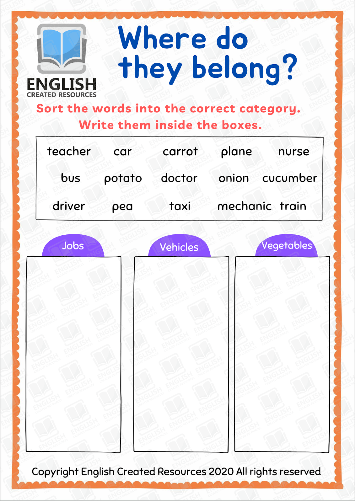 Vocabulary Activities Worksheets English Created Resources