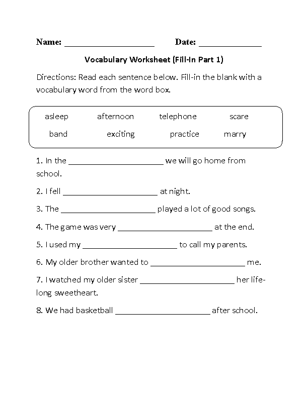 Vocabulary Worksheets Printable And Organized By Subject K5 Learning