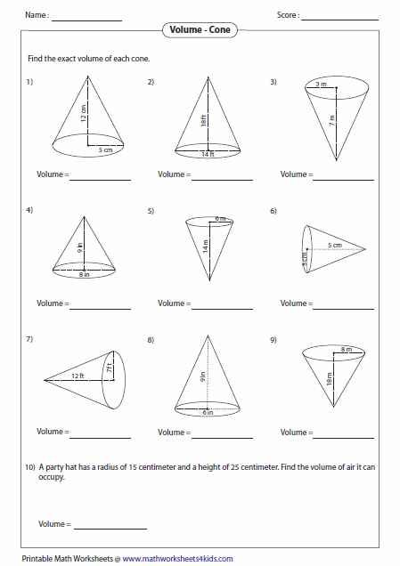 Volume Cone Worksheet