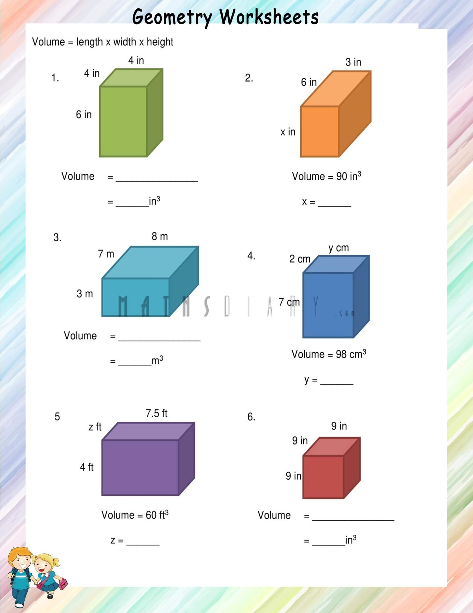 Volume Of A Rectangular Prism Worksheet Area Volume