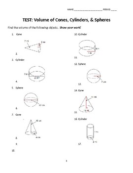 Cylinder, Cone, Sphere Volume Worksheet Guide