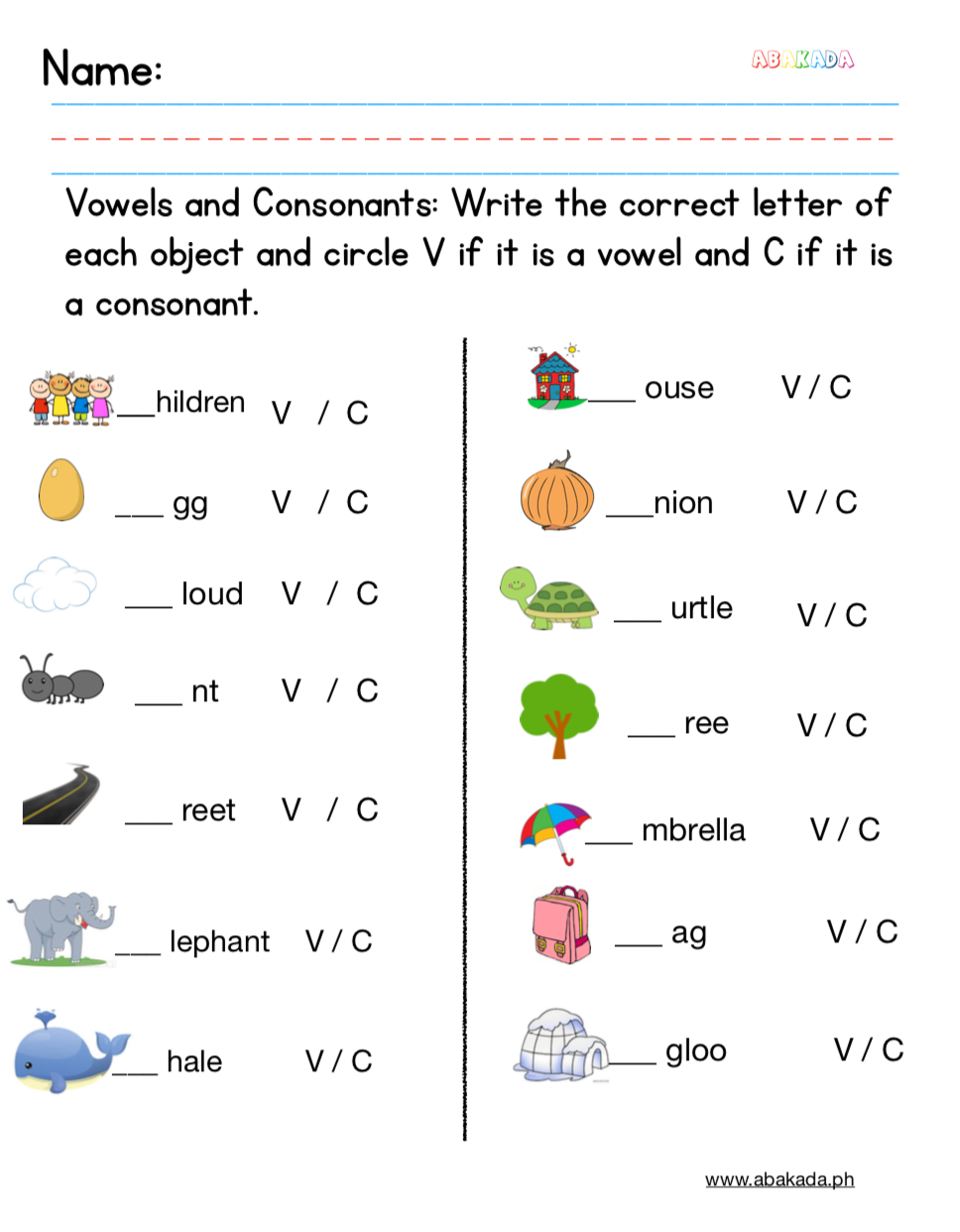 Fun Vowel and Consonant Worksheet for Kids