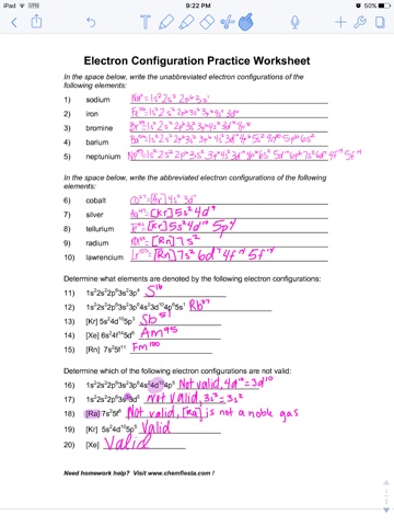 W311 Electron Configuration Worksheet