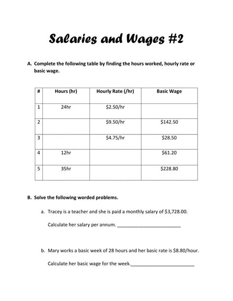 Wages And Salaries Interactive Worksheet