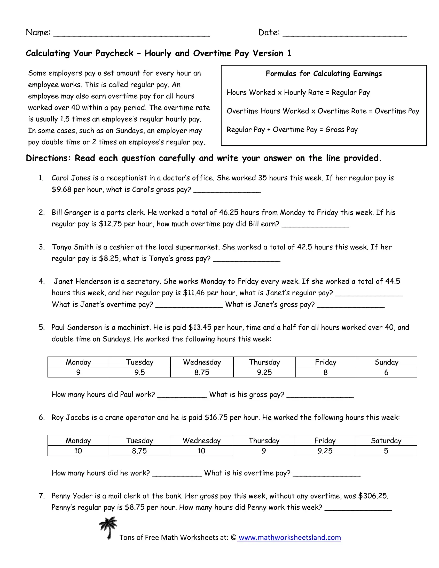 Wages And Salaries Worksheet