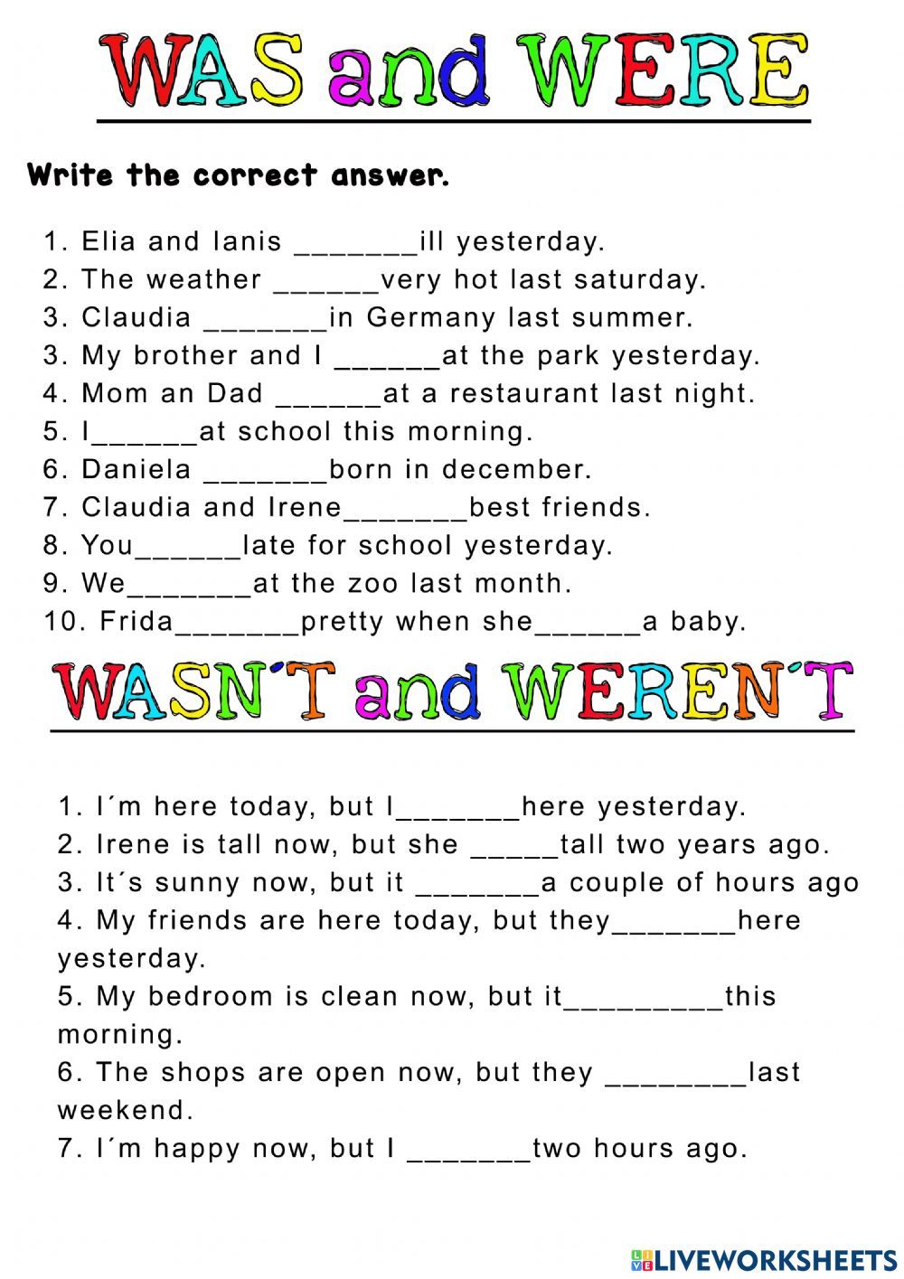 Was And Were Interactive Worksheet For 5 Learn English Learn English