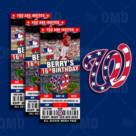 Washington Nationals Ticket Style Sports Party Invitations Sports Party Invitations Baseball