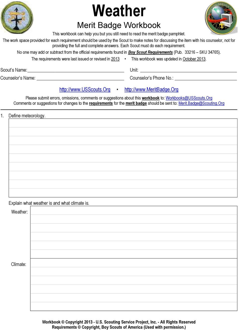 Weather Merit Badge Workbook