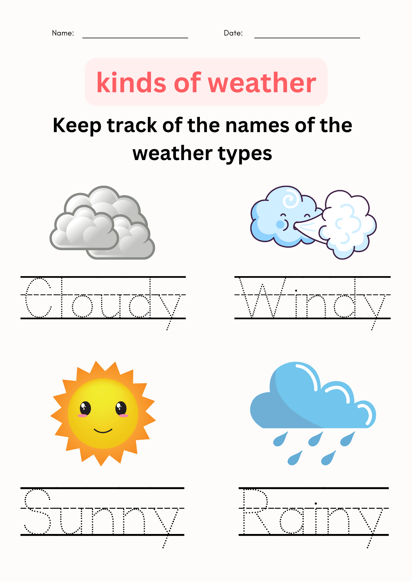 Weather Tracing Pages Free Weather Worksheets Tracing Pages Weather