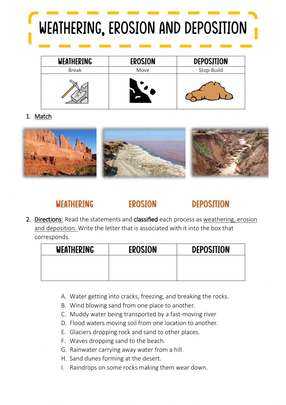 Weathering Erosion And Deposition Worksheet And Key Etsy