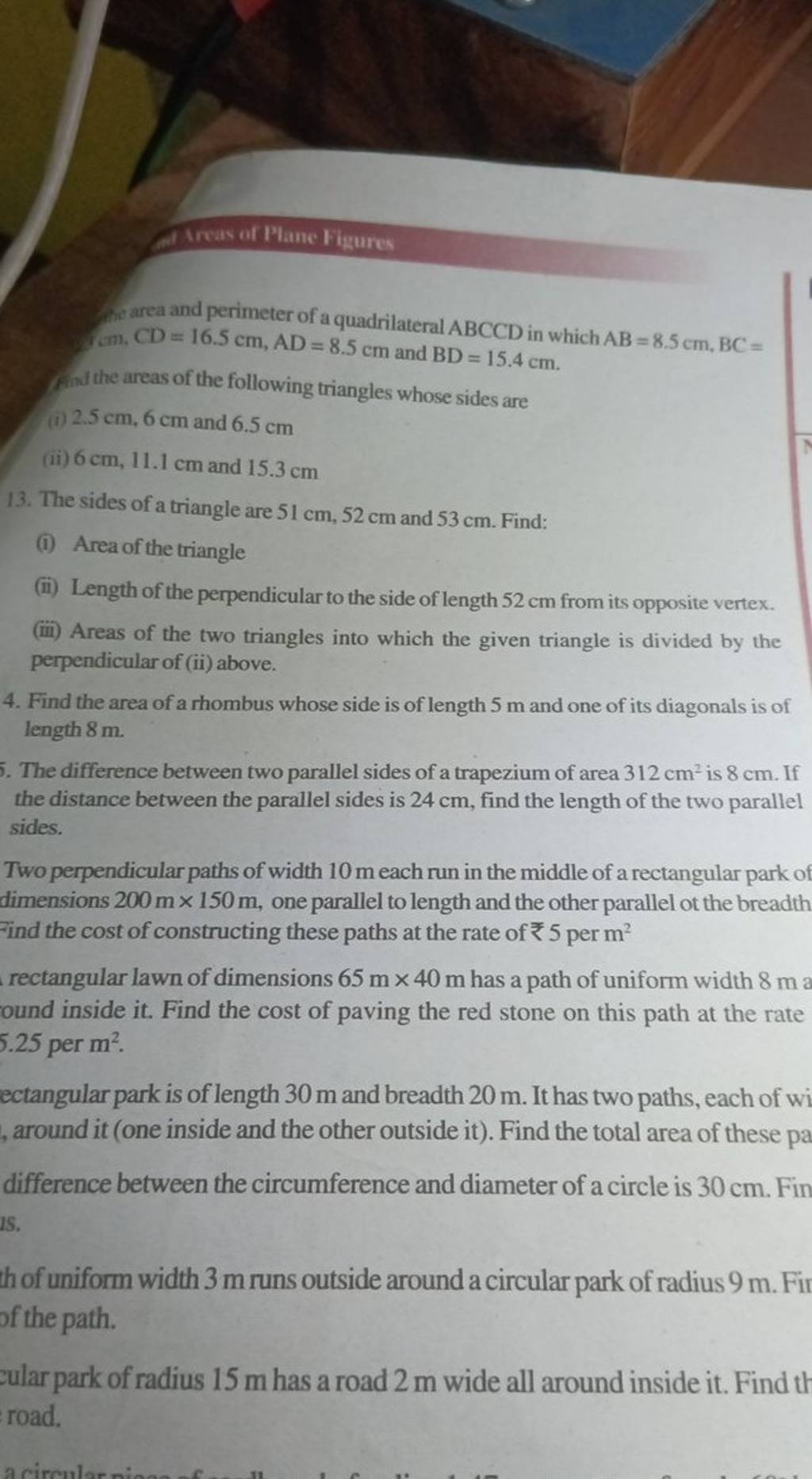 Were Area And Perimeter Of A Quadrilateral Abccd In Which Ab 8 5 Cm Bc