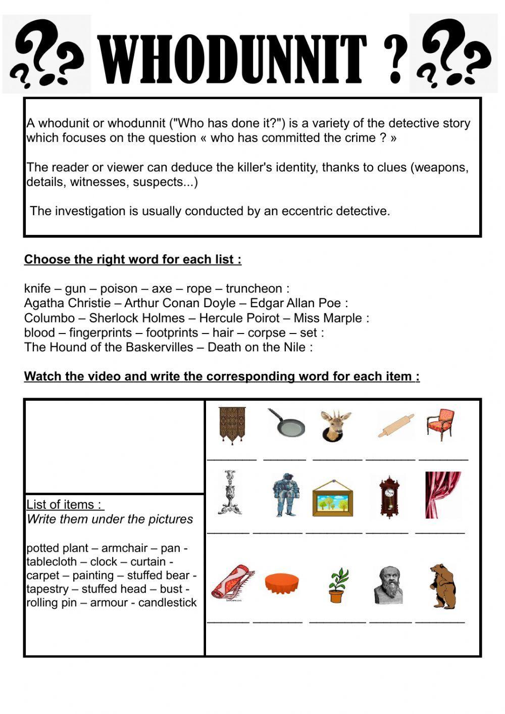 Whodunnit Worksheets