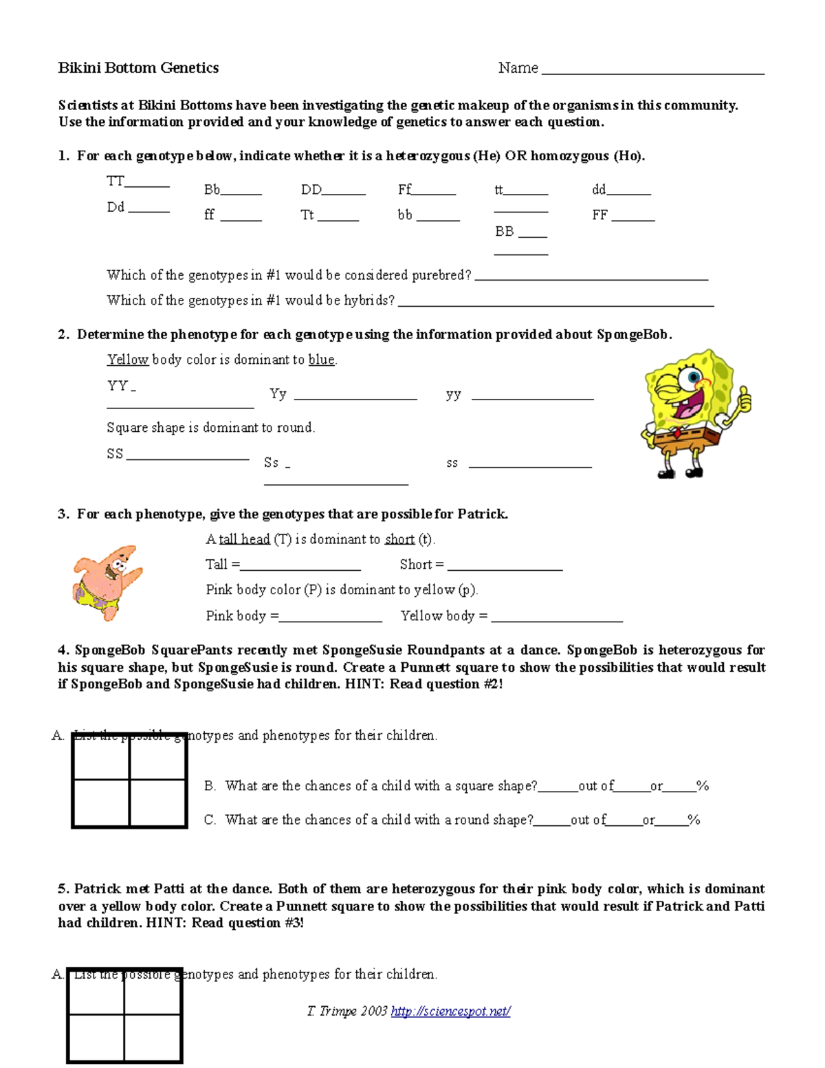 Wk3patho Spongebob Genetics T Trimpe 2003 Sciencespot Bikini Bottom