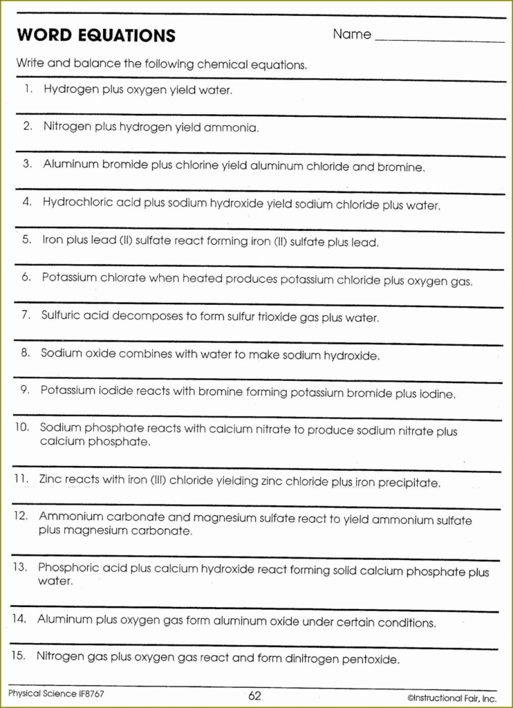 Chemistry Word Equation Answers for Easy Learning