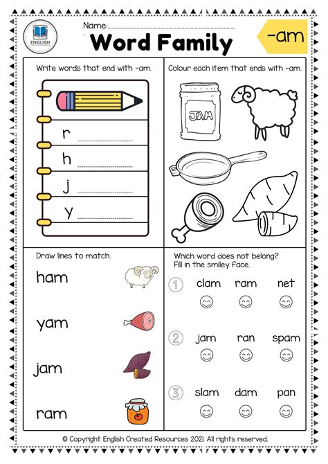 Word Family Worksheets for Kindergarten Learning Fun