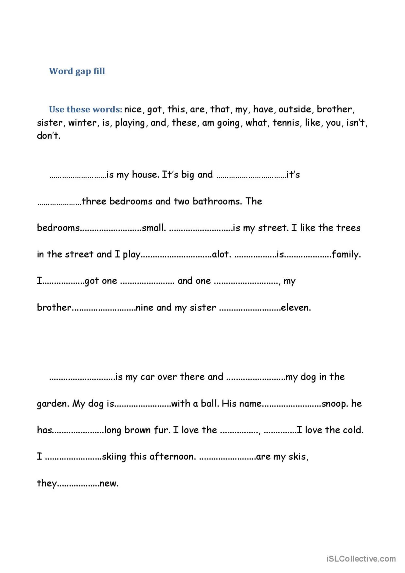 Word Gap Fill English Esl Worksheets Pdf Doc