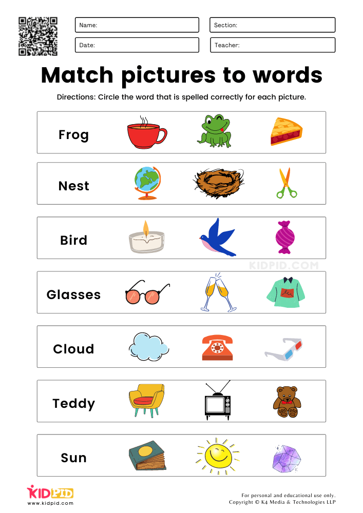 5 Fun Word Match Worksheets for Kids