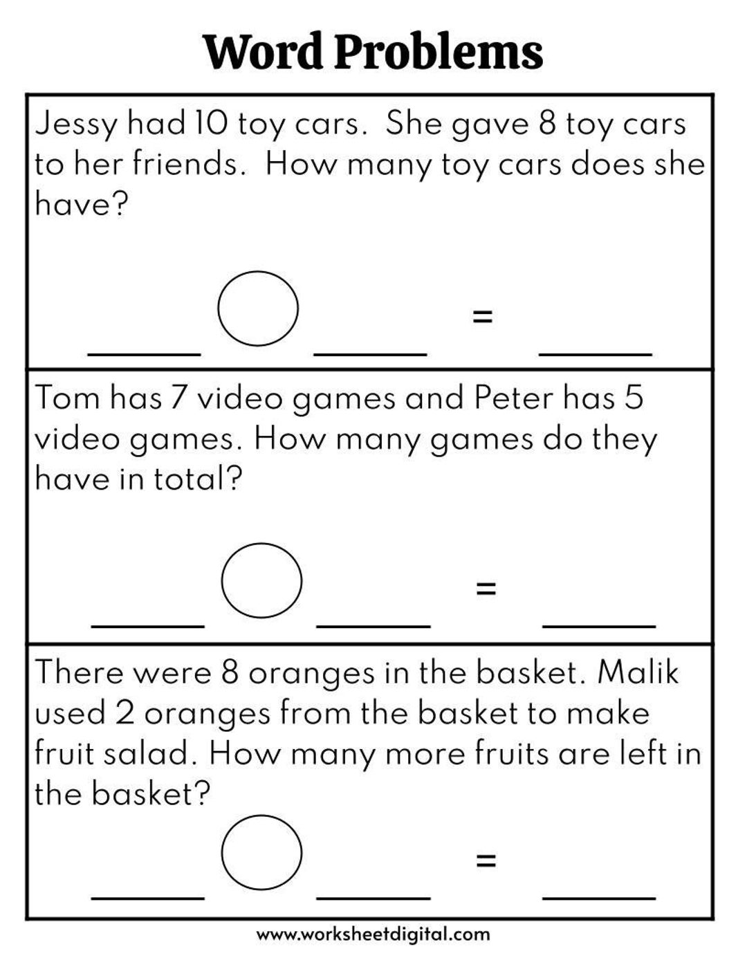 Word Problem Worksheets For First Grade Math Word Problem Worksheets