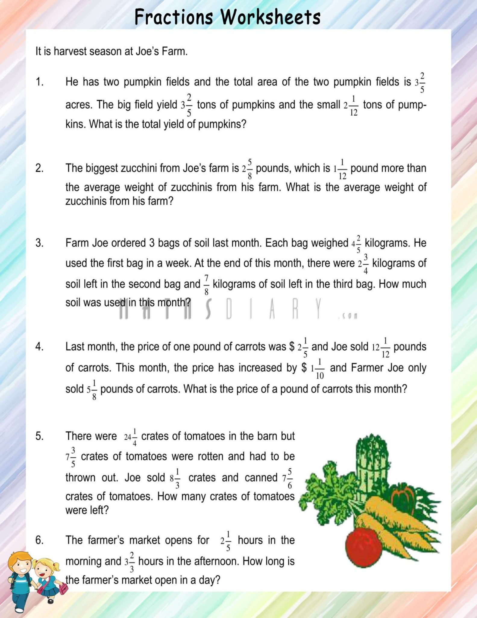 Word Problems Of Fractions Worksheets Math Worksheets Mathsdiary Com