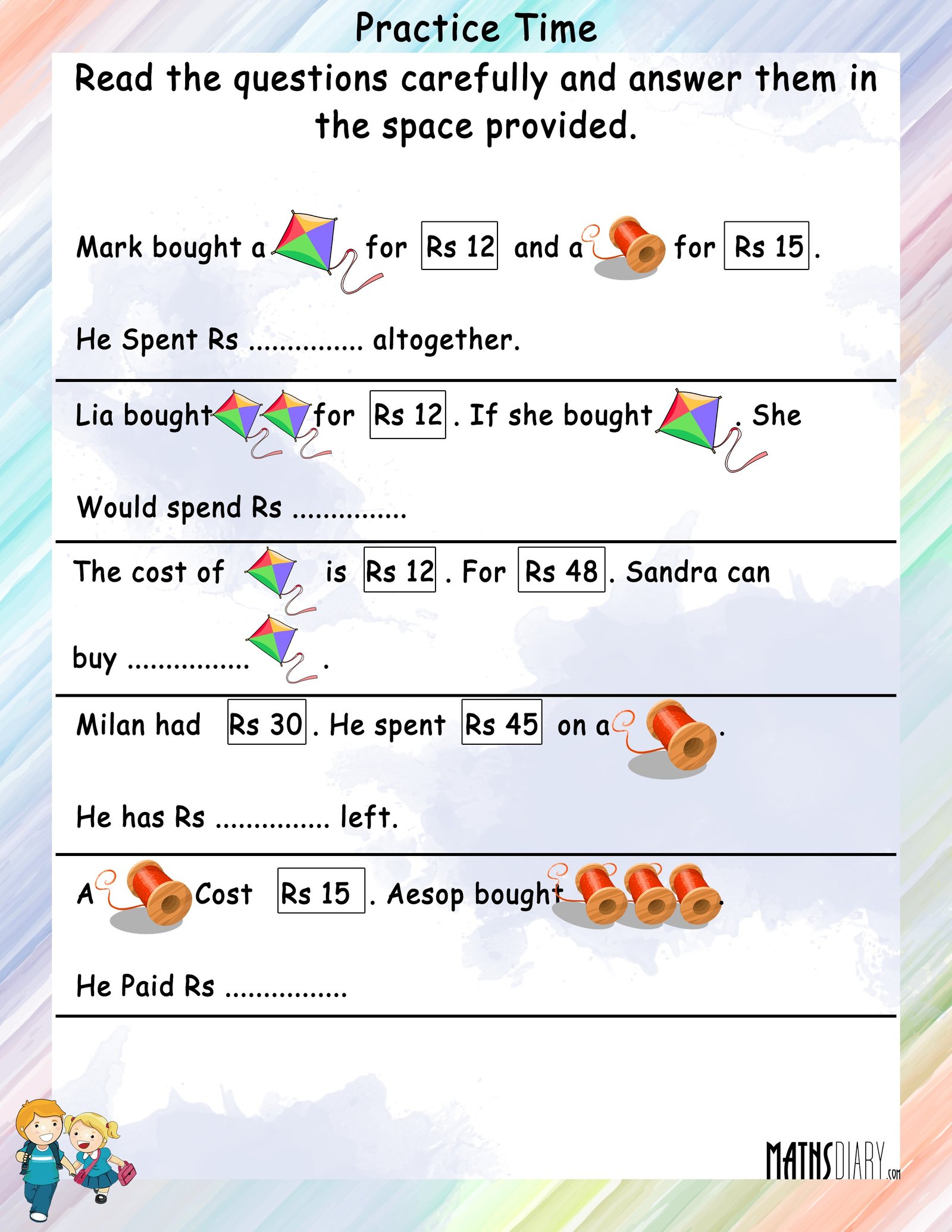 Word Problems Worksheet