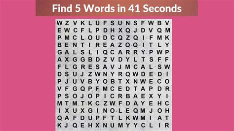 Word Search Puzzle Can You Find 5 Words In The Image Within 41 Seconds