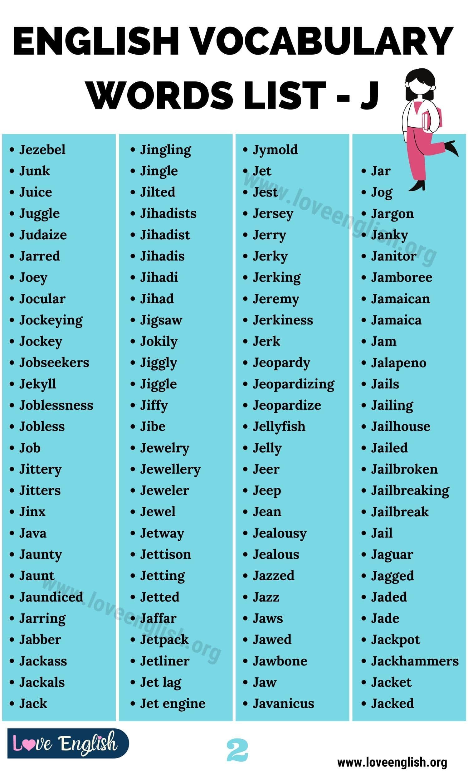 Words That Contain the Letter J