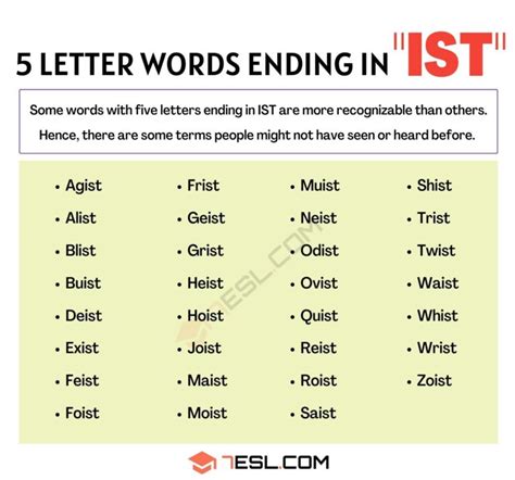 Words That End With Ist